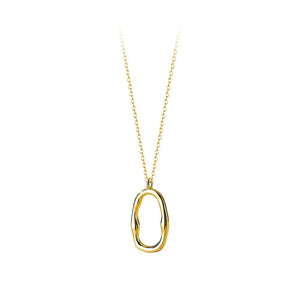 925 Sterling Silver Plated Gold Simple and Fashion Irregular Hollow Oval Pendant with Necklace