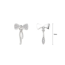 Load image into Gallery viewer, 925 Sterling Silver Simple Sweet Ribbon Asymmetric Stud Earrings with Cubic Zirconia
