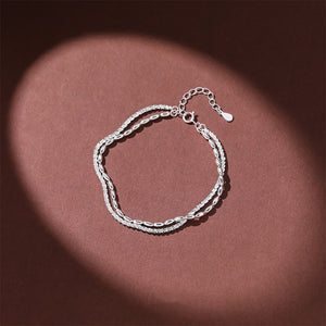 925 Sterling Silver Simple and Fashion Double Layer Geometric Bracelet
