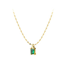Load image into Gallery viewer, 925 Sterling Silver Plated Gold Simple and Fashion Geometric Square Pendant with Green Cubic Zirconia and Necklace