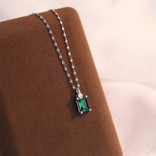 Load image into Gallery viewer, 925 Sterling Silver Simple and Fashion Geometric Square Pendant with Green Cubic Zirconia and Necklace