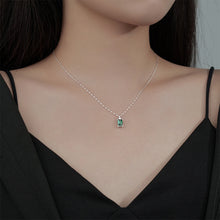 Load image into Gallery viewer, 925 Sterling Silver Simple and Fashion Geometric Square Pendant with Green Cubic Zirconia and Necklace