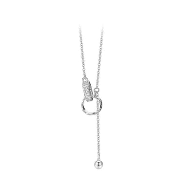 925 Sterling Silver Fashion Simple Double Ring Tassel Pendant with Cubic Zirconia and Necklace
