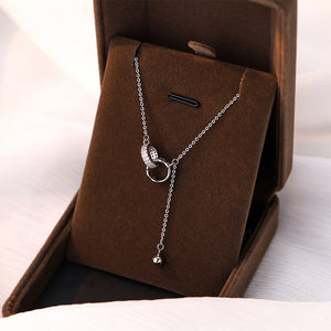 925 Sterling Silver Fashion Simple Double Ring Tassel Pendant with Cubic Zirconia and Necklace