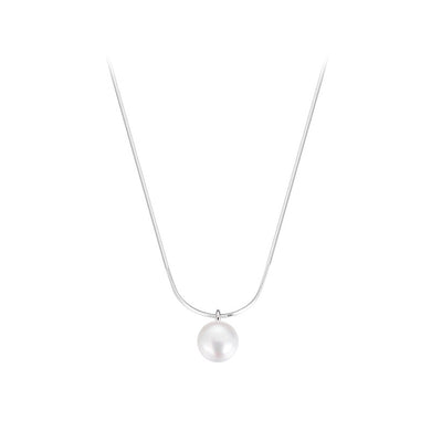 925 Sterling Silver Simple and Elegant Geometric Imitation Pearl Pendant with Necklace