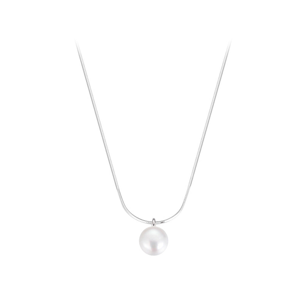 925 Sterling Silver Simple and Elegant Geometric Imitation Pearl Pendant with Necklace