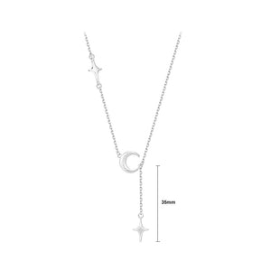 925 Sterling Silver Fashion Simple Moon Tassel Star Pendant with Necklace