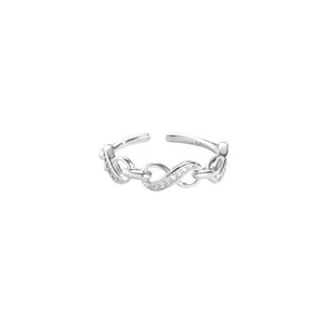 925 Sterling Silver Fashion Simple Infinity Sign Chain Adjustable Open Ring with Cubic Zirconia