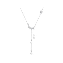 Load image into Gallery viewer, 925 Sterling Silver Simple Bright Moon Tassel Star Pendant with Cubic Zirconia and Necklace