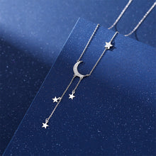 Load image into Gallery viewer, 925 Sterling Silver Simple Bright Moon Tassel Star Pendant with Cubic Zirconia and Necklace