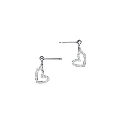 925 Sterling Silver Simple and Sweet Hollow Heart Earrings with Cubic Zirconia