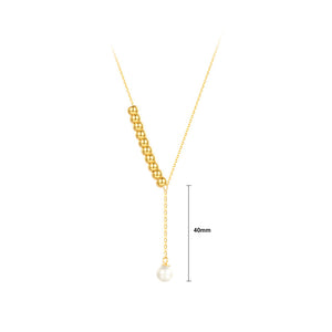 925 Sterling Silver Plated Gold Simple and Fashion Round Bead Tassel Imitation Pearl Pendant with Necklace