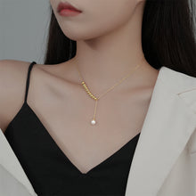 Load image into Gallery viewer, 925 Sterling Silver Plated Gold Simple and Fashion Round Bead Tassel Imitation Pearl Pendant with Necklace