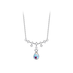 925 Sterling Silver Fashion and Simple Water Drop-shaped Moonstone Pendant with Cubic Zirconia and Necklace