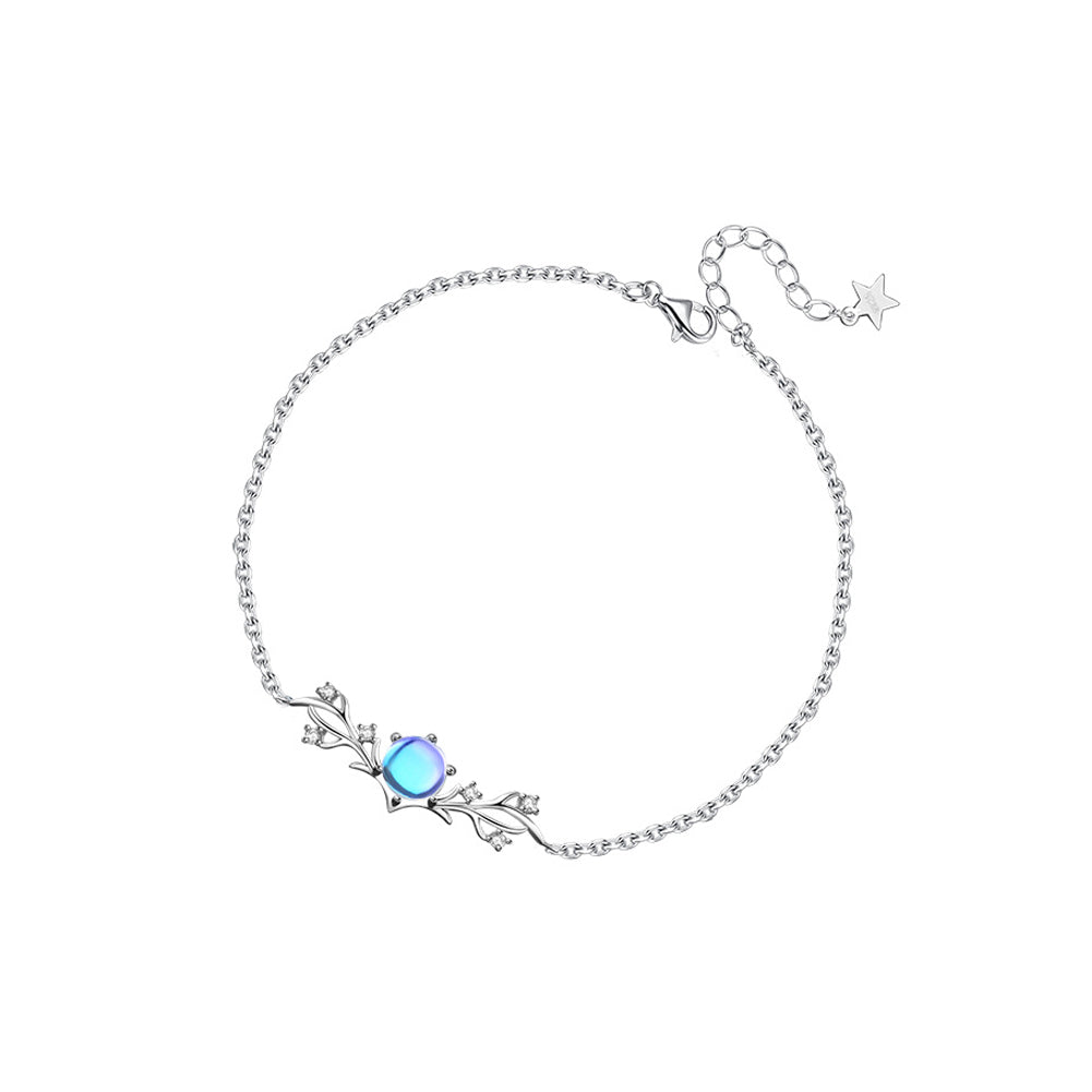 925 Sterling Silver Fashion Temperament Antler Moonstone Bracelet with Cubic Zirconia