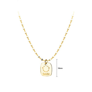 925 Sterling Silver Plated Gold Simple and Fashion Smiley Geometric Square Pendant with Necklace