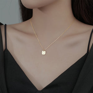 925 Sterling Silver Plated Gold Simple and Fashion Smiley Geometric Square Pendant with Necklace