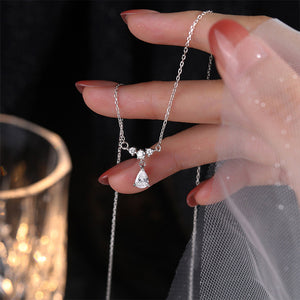 925 Sterling Silver Fashion and Simple Water Drop-shaped Pendant with Cubic Zirconia and Necklace