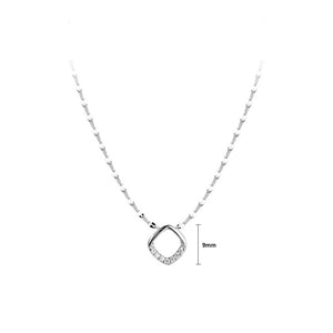 925 Sterling Silver Fashion Simple Geometric Rhombus Pendant with Cubic Zirconia and Necklace
