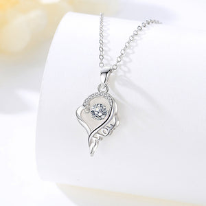 925 Sterling Silver Fashion and Elegant MOM Heart Water Drop Pendant with Cubic Zirconia and Necklace