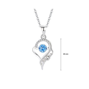 925 Sterling Silver Fashion and Elegant MOM Heart Water Drop Pendant with Blue Cubic Zirconia and Necklace