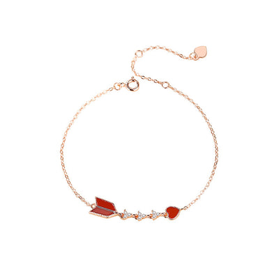 925 Sterling Silver Plated Rose Gold Love Arrow Imitation Agate Bracelet with Cubic Zirconia