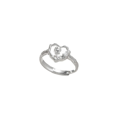 925 Sterling Silver Fashion Romantic Rose Mother Of Pearl Heart Shape Adjustable Ring with Cubic Zirconia