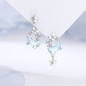 925 Sterling Silver Fashion Creative Moon Butterfly Moonstone Tassel Earrings with Cubic Zirconia