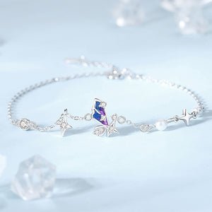 925 Sterling Silver Fashion and Elegant Enamel Butterfly Star Bracelet with Cubic Zirconia