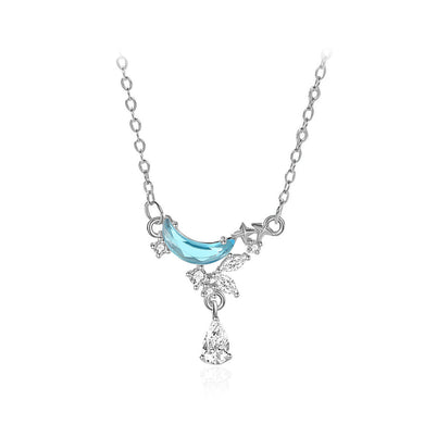 925 Sterling Silver Fashion Temperament Moon Tassel Pendant with Cubic Zirconia and Necklace