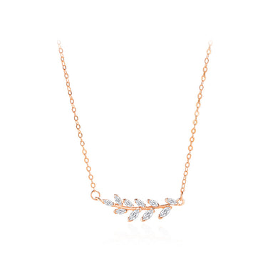925 Sterling Silver Plated Rose Gold Simple and Fashion Wheat Pendant with Cubic Zirconia and Necklace