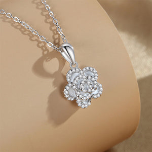 925 Sterling Silver Fashion and Elegant Flower Pendant with Cubic Zirconia and Necklace