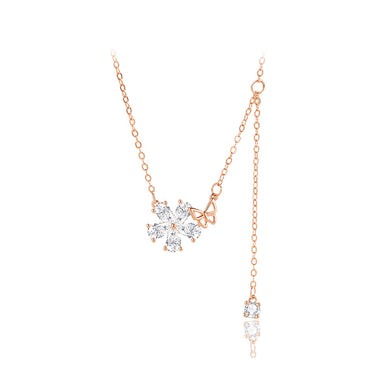 925 Sterling Silver Plated Rose Gold Fashion Simple Flower Butterfly Tassel Pendant with Cubic Zirconia and Necklace