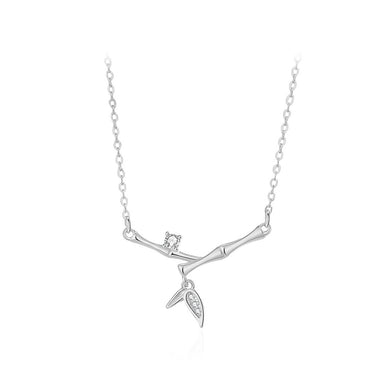 925 Sterling Silver Fashion Simple Bamboo Pendant with Cubic Zirconia and Necklace
