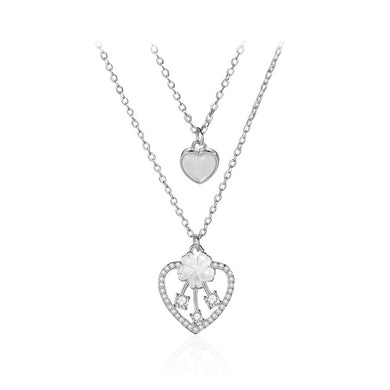 925 Sterling Silver Fashion and Creative Flower Heart-shaped Pendant with Cubic Zirconia and Necklace