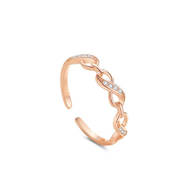 925 Sterling Silver Plated Rose Gold Fashion Simple Infinity Symbol Adjustable Open Ring with Cubic Zirconia