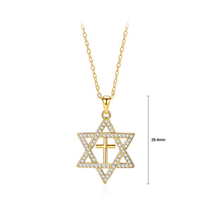 925 Sterling Silver Plated Gold Fashion and Simple Six-pointed Star Pendant with Cubic Zirconia and Necklace