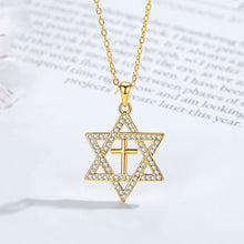 Load image into Gallery viewer, 925 Sterling Silver Plated Gold Fashion and Simple Six-pointed Star Pendant with Cubic Zirconia and Necklace