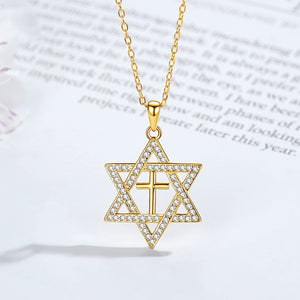 925 Sterling Silver Plated Gold Fashion and Simple Six-pointed Star Pendant with Cubic Zirconia and Necklace