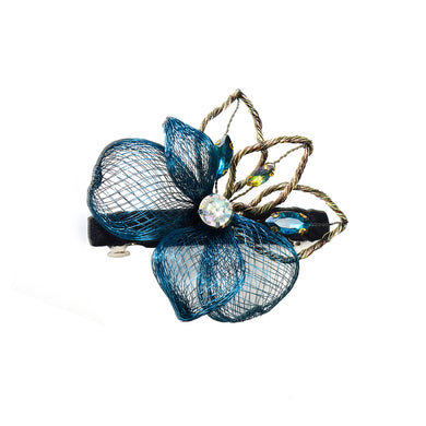 Fashion and Elegant Blue Flower Hair Slides with Cubic Zirconia