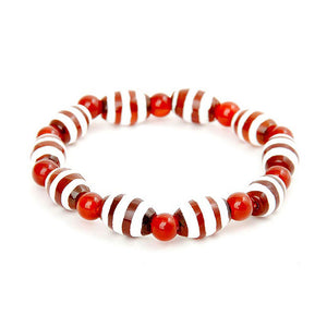 Lucky Dzi Bead Bracelet (8x12mm) - 3 Lines Beads
