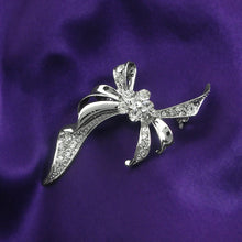 Load image into Gallery viewer, Elegant Ribbon Brooch with Silver Austrian Element Crystal
