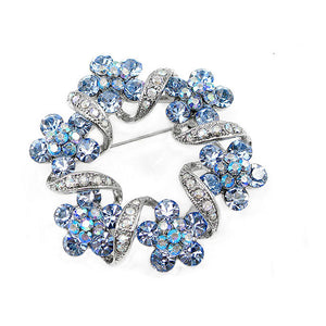 Elegant Flower Brooch with Blue Austrian Element Crystal