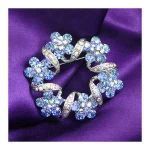 Elegant Flower Brooch with Blue Austrian Element Crystal