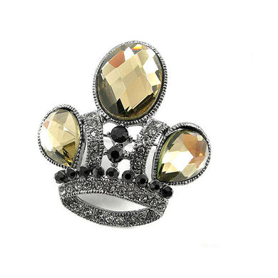 Elegant Crown Brooch with Yellow Austrian Element Crystal