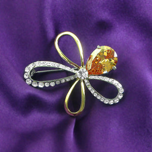 Elegant Flower Brooch with Silver and Yellow Austrian Element Crystal