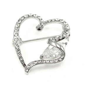 Elegant Heart Brooch with Silver Austrian Element Crystal