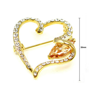 Elegant Heart Brooch with Yellow Austrian Element Crystal