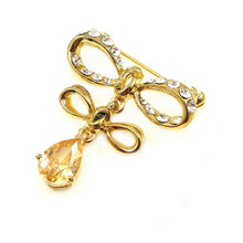 Load image into Gallery viewer, Elegant Ribbon Brooch with Yellow Austrian Element Crystal