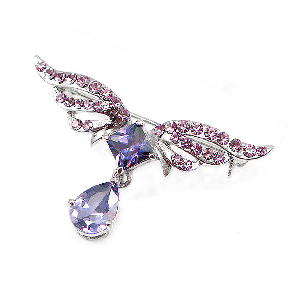 Elegant Wing Brooch with Purple Austrian Element Crystal